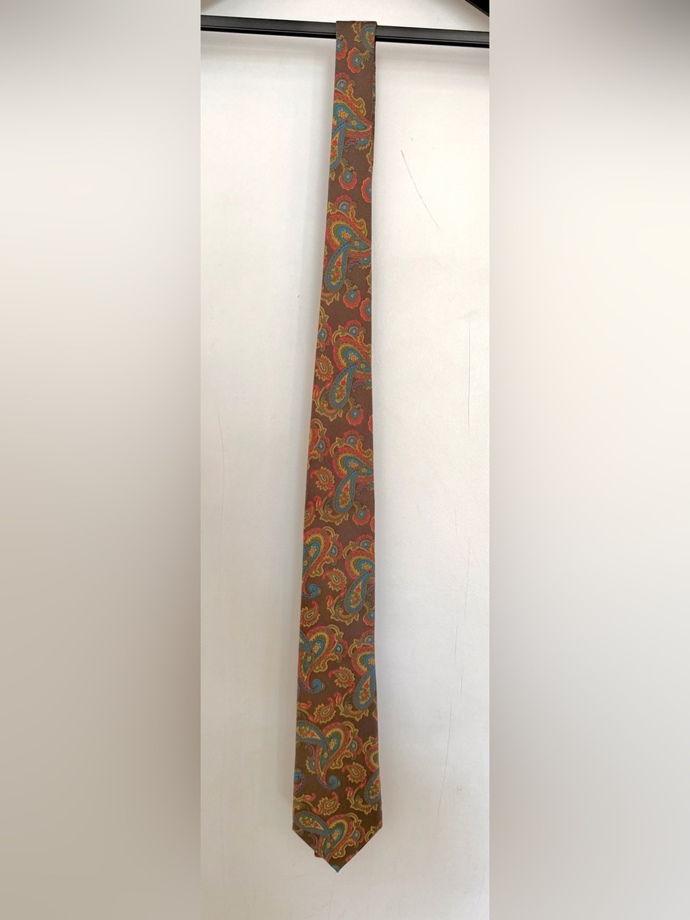 Etro Brown Paisley Silk Tie with Teal and Mustard Accents